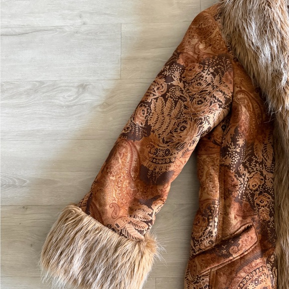Vintage Newport News 90s Brown Paisley Penny Lane Coat Faux Fur Trim UNWORN Sz 8 - Picture 4 of 7